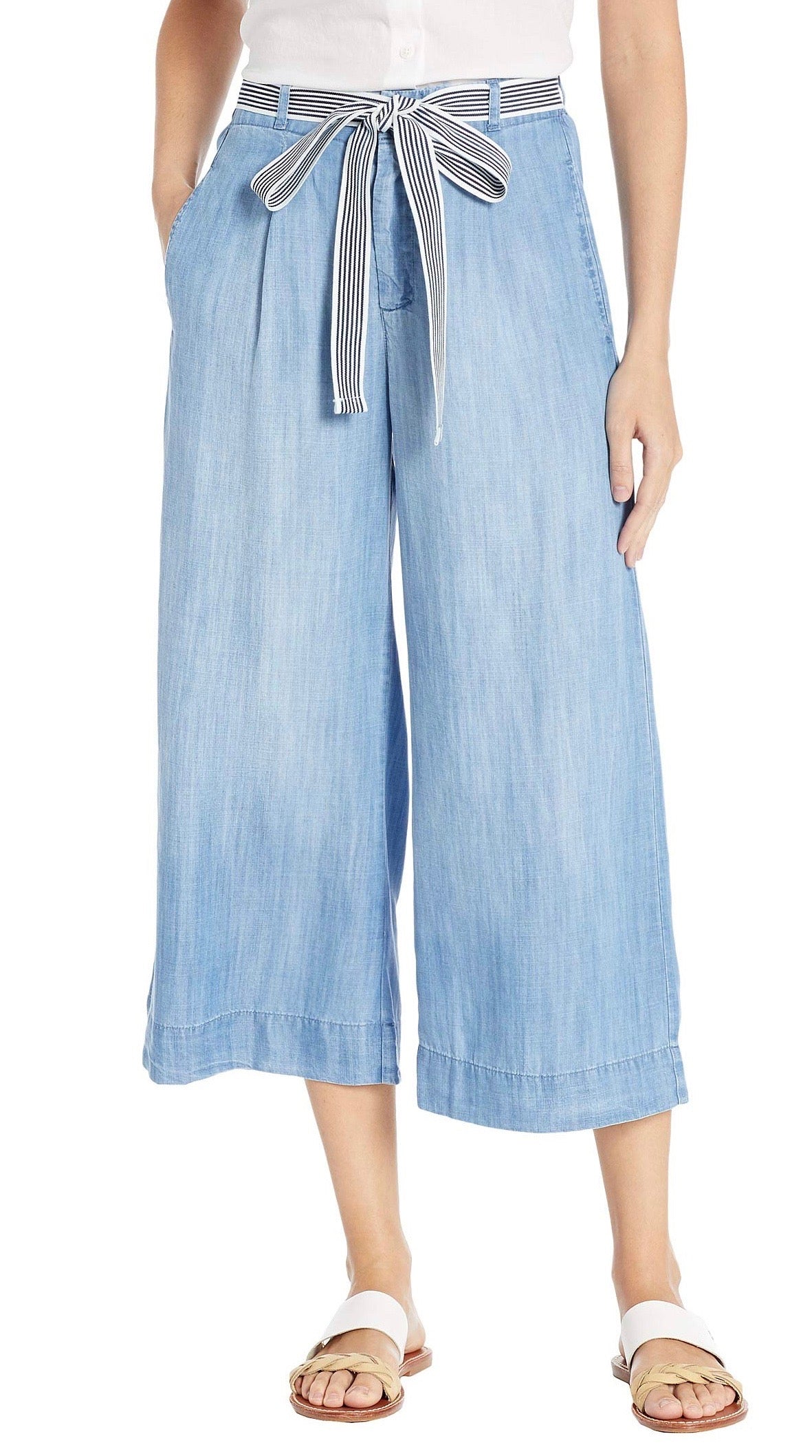Bella Dahl Stripe Trim Belt Crop Wide Leg Denim Pants Bella Dahl Stripe Trim Belt Crop Wide Leg Denim Pants