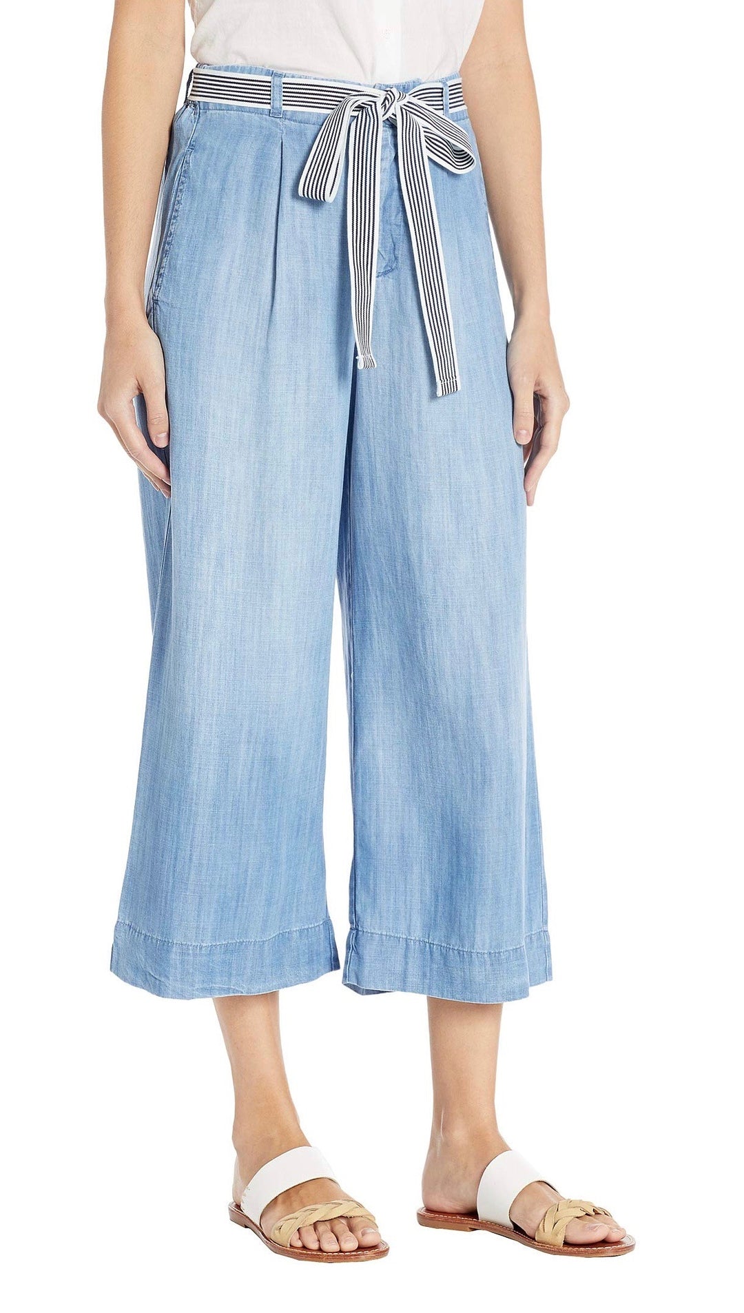 Bella Dahl Stripe Trim Belt Crop Wide Leg Denim Pants Silverlake Wash ShopAA