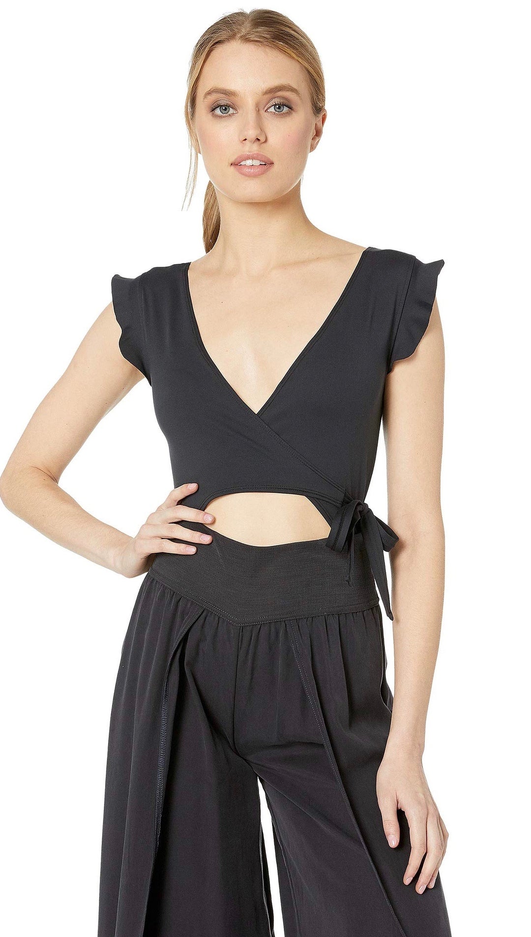 Free People Movement Streamline Flutter Cut Out Bodysuit Black I ShopAA 