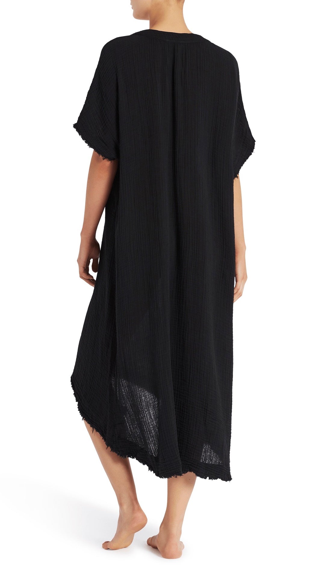 9Seed Tunisia Caftan Maxi Dress Black Frayed Gauze Maxi | ShopAA