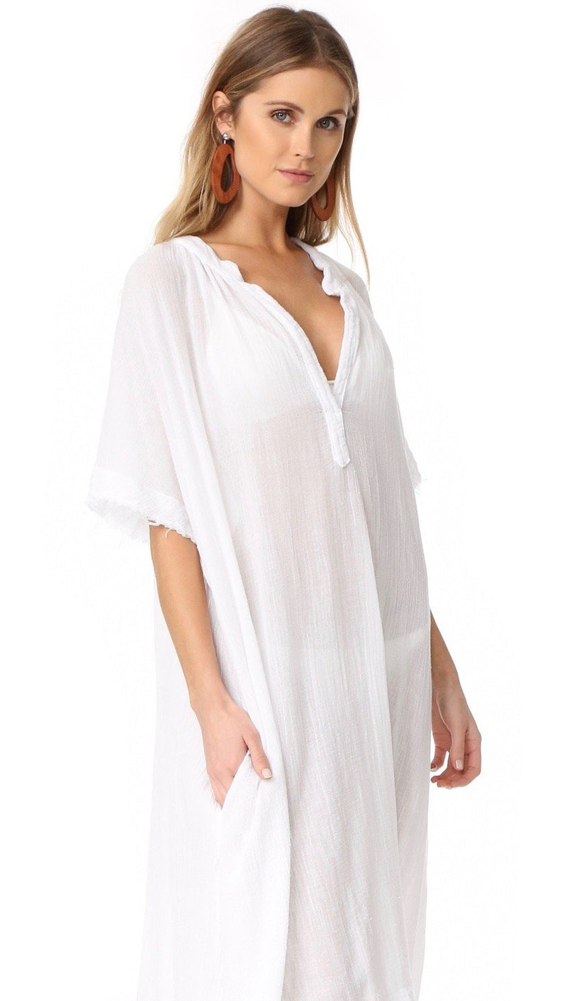9Seed Tunisia Caftan Maxi Dress White Frayed Gauze Maxi | ShopAA