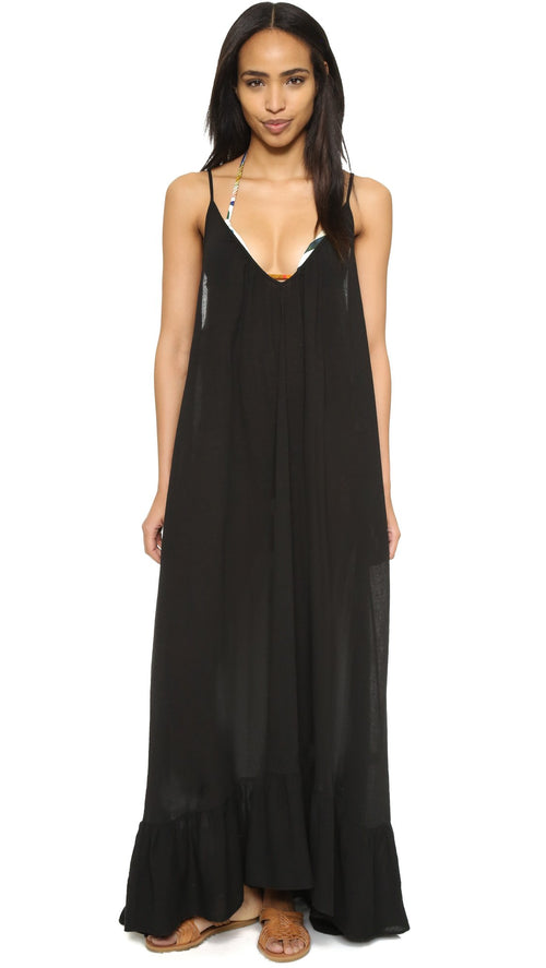 9Seed Paloma Cover Up Ruffle Maxi Dress Black | ShopAA