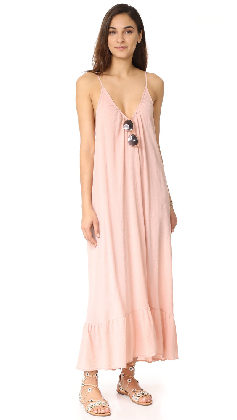 9Seed Paloma Cover Up Ruffle Maxi Dress Dusty Rose Pink | ShopAA