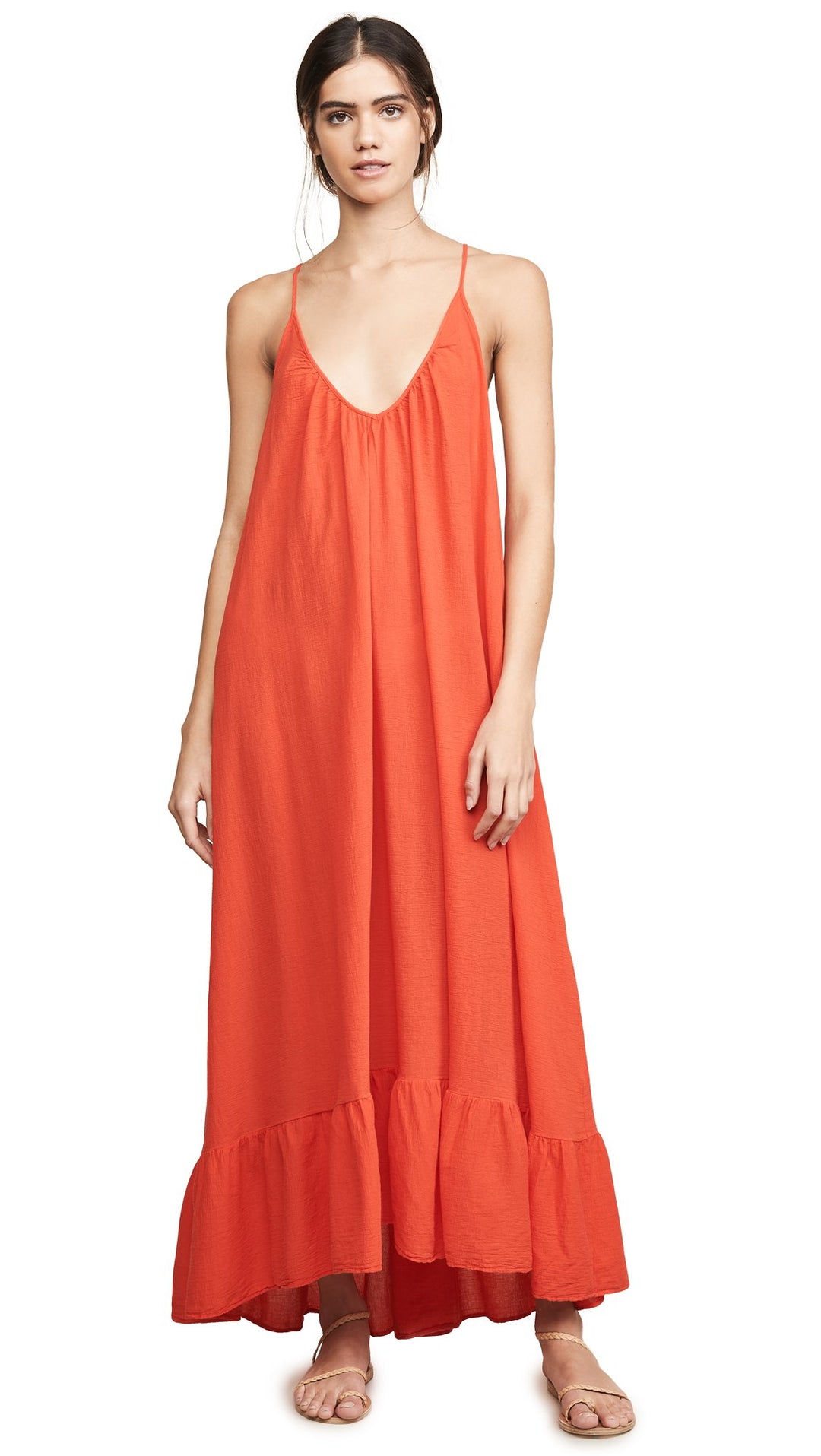 9Seed Paloma Cover Up Ruffle Maxi Dress Dahlia Red | ShopAA 