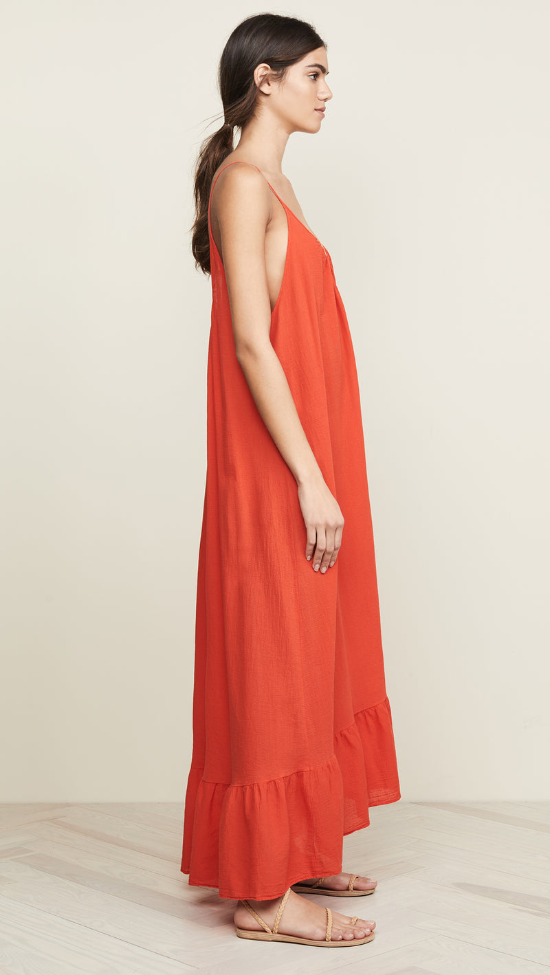 9Seed Paloma Cover Up Ruffle Maxi Dress Dahlia Red | ShopAA 