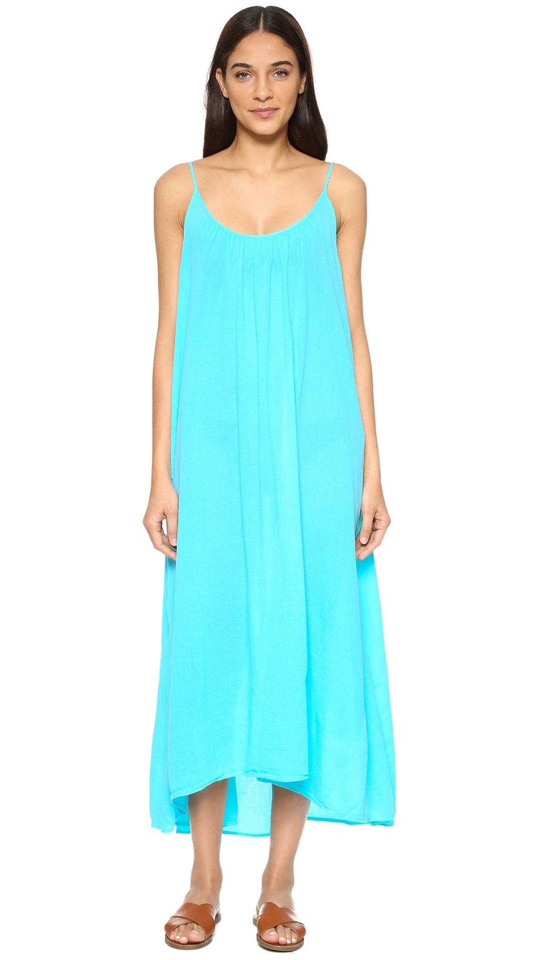 seed blue dress Seed Heritage Linen Frill Sleeve Dress in Shimmer Blue Cross Dye