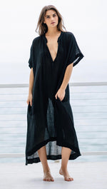 9Seed Tunisia Caftan Maxi Dress Black Frayed Gauze Maxi | ShopAA