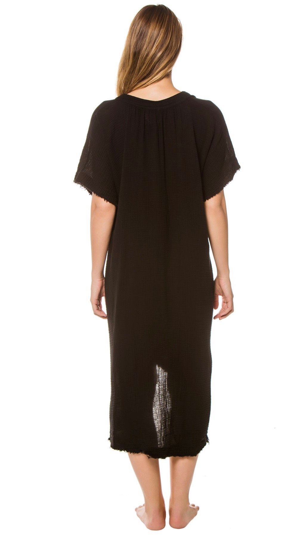 9Seed Tunisia Caftan Maxi Dress Black Frayed Gauze Maxi | ShopAA