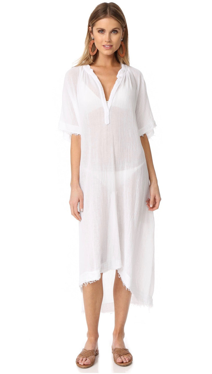 9Seed Tunisia Caftan Maxi Dress White Frayed Gauze Maxi | ShopAA