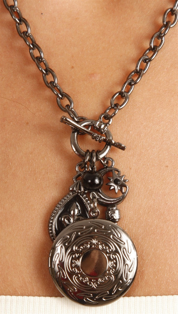 Photo Locket Charm Necklace in Dark Gunmetal
