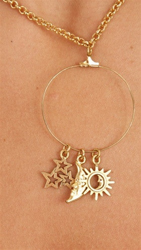 Apparel Addiction Jewelry Sun Moon and Star Necklace in Gold