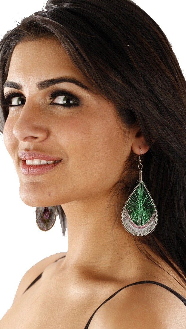 ShopAA Woven Metallic Thread Tear Drop Earrings