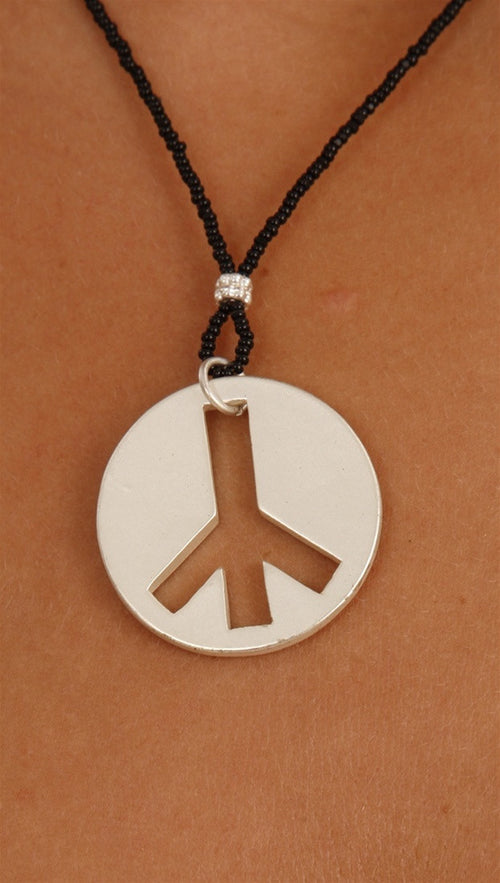 Apparel Addiction Jewelry Silver Brushed Peace Necklace in Black