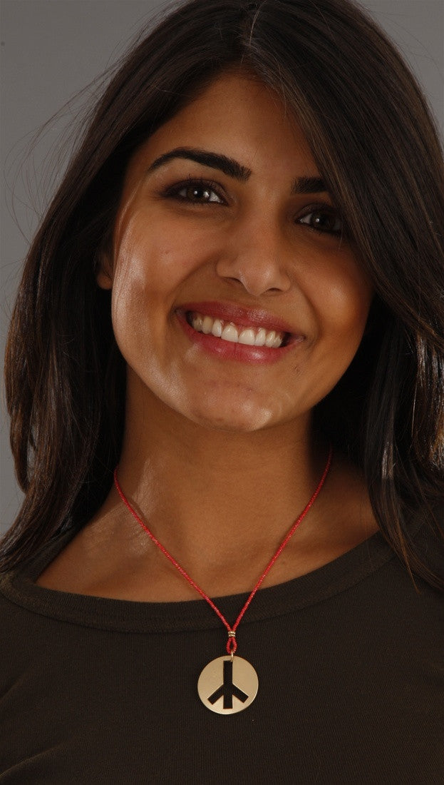 Apparel Addiction Jewelry Gold Brushed Peace Necklace in Red