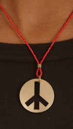 Apparel Addiction Jewelry Gold Brushed Peace Necklace in Red