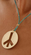 Apparel Addiction Jewelry Gold Brushed Peace Necklace in Teal