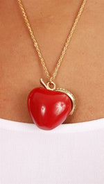 Apparel Addiction Jewerly Gold Necklace with Oversize Red Apple Charm
