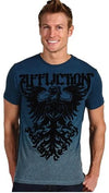 Affliction Employ Mens Burnout Dip Dye Tee in Pacific Blue Black Velvet Graphic