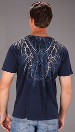 Affliction Skeleton Graphic Mens Short Sleeve Tee Shirt Navy Blue ShopAA