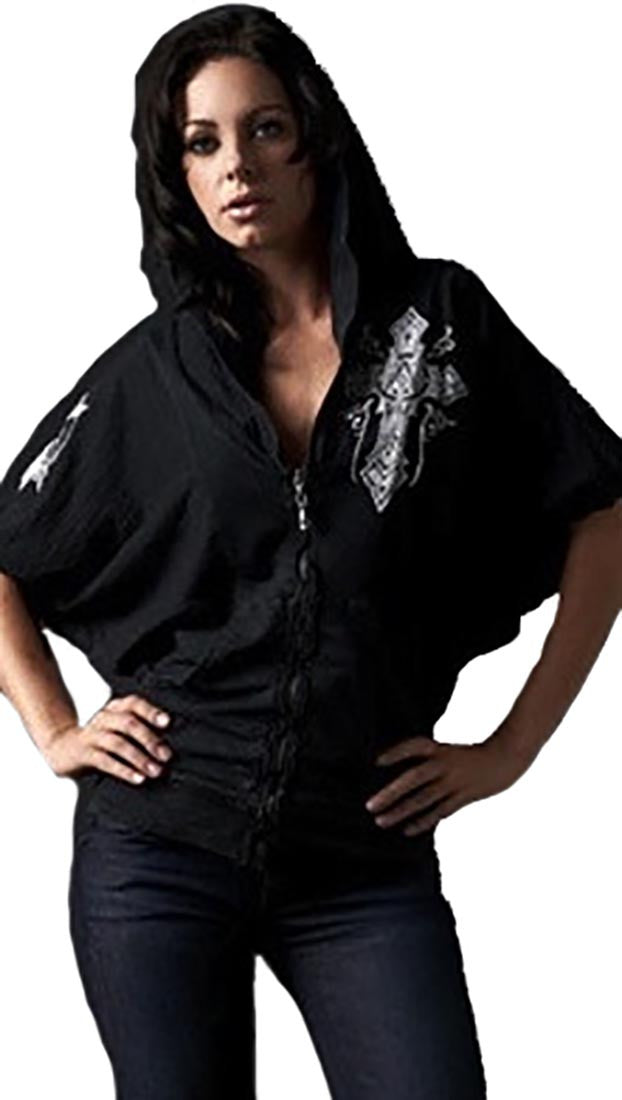Affliction Chaos Bubble Sleeve Zip Hoodie in Black