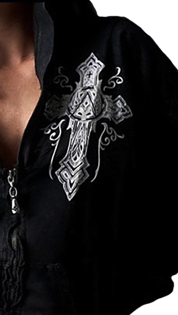 Affliction Chaos Bubble Sleeve Zip Hoodie in Black