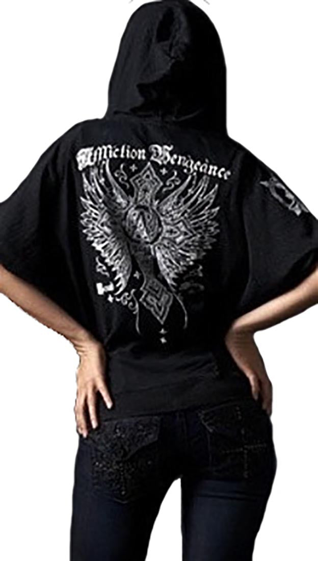 Affliction Chaos Bubble Sleeve Zip Hoodie in Black