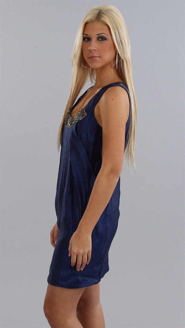 Alexia Admor Jeweled Neck Trapeze Dress in Indigo