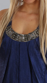 Alexia Admor Jeweled Neck Trapeze Dress in Indigo