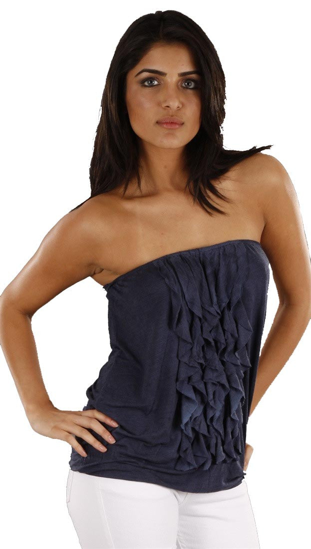 Anama Ruffle Tube Top in Navy