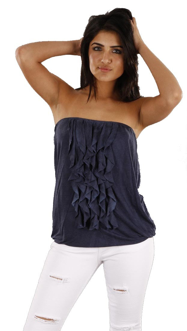 Anama Ruffle Tube Top in Navy