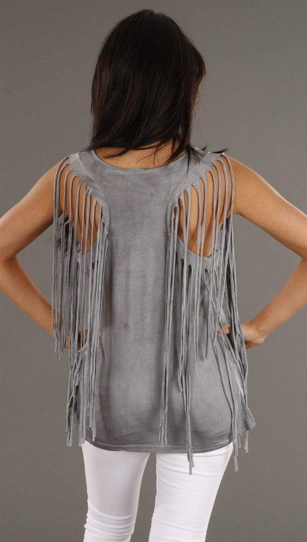 Anama Fringe Tank in Gray