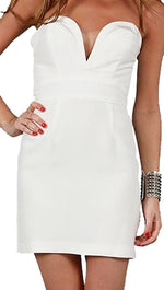 Ani Lee Taryn Strapless Deep V Plunging Neckline Mini Silk Dress White