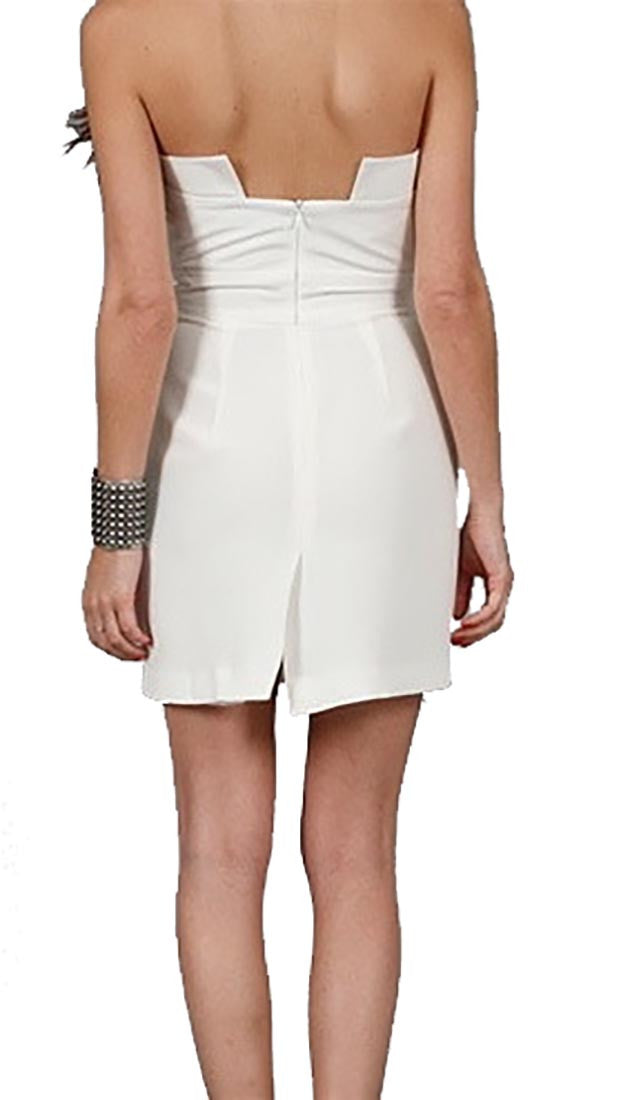 Ani Lee Taryn Strapless Deep V Plunging Neckline Mini Silk Dress White