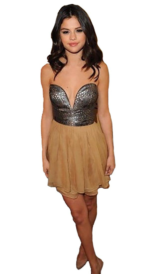 Ani Lee Josie Deep V Corset Top Strapless Dress Silk Skirt in Eclipse Sienna