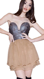 Ani Lee Josie Deep V Corset Top Strapless Dress Silk Skirt in Eclipse Sienna
