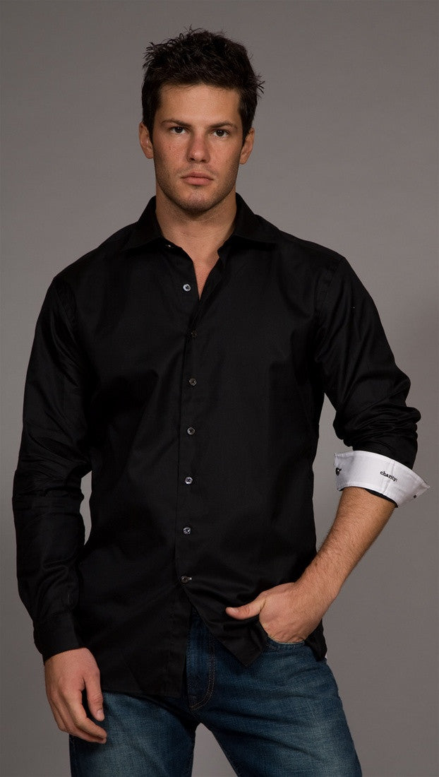 Black Charity Button Down White Contrast Cuffs