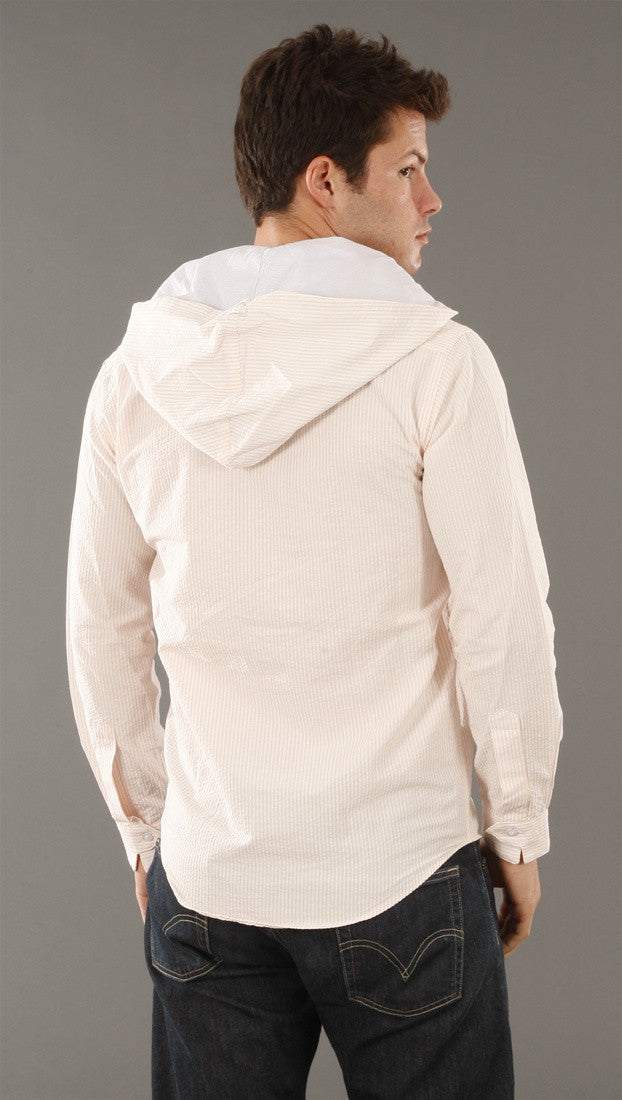 Arbitrage Button Down Hoodie In Peach