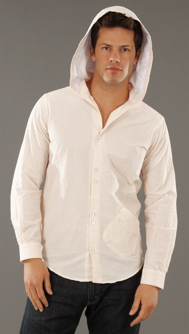 Arbitrage Button Down Hoodie In Peach