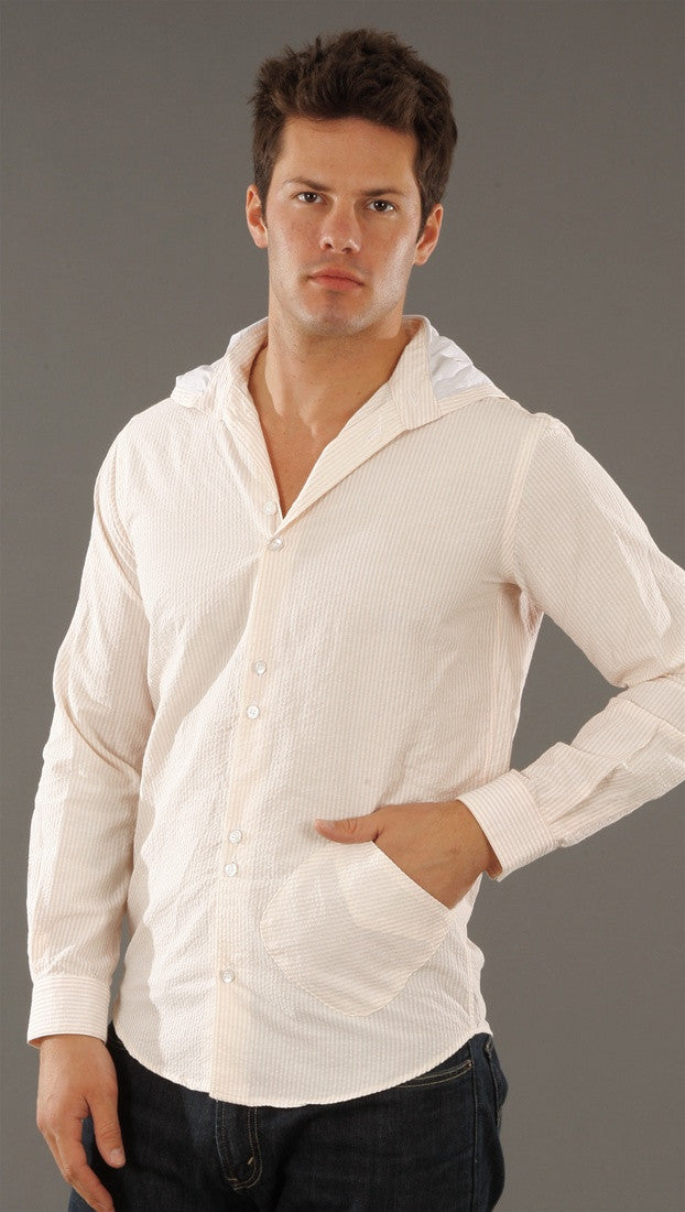 Arbitrage Button Down Hoodie In Peach