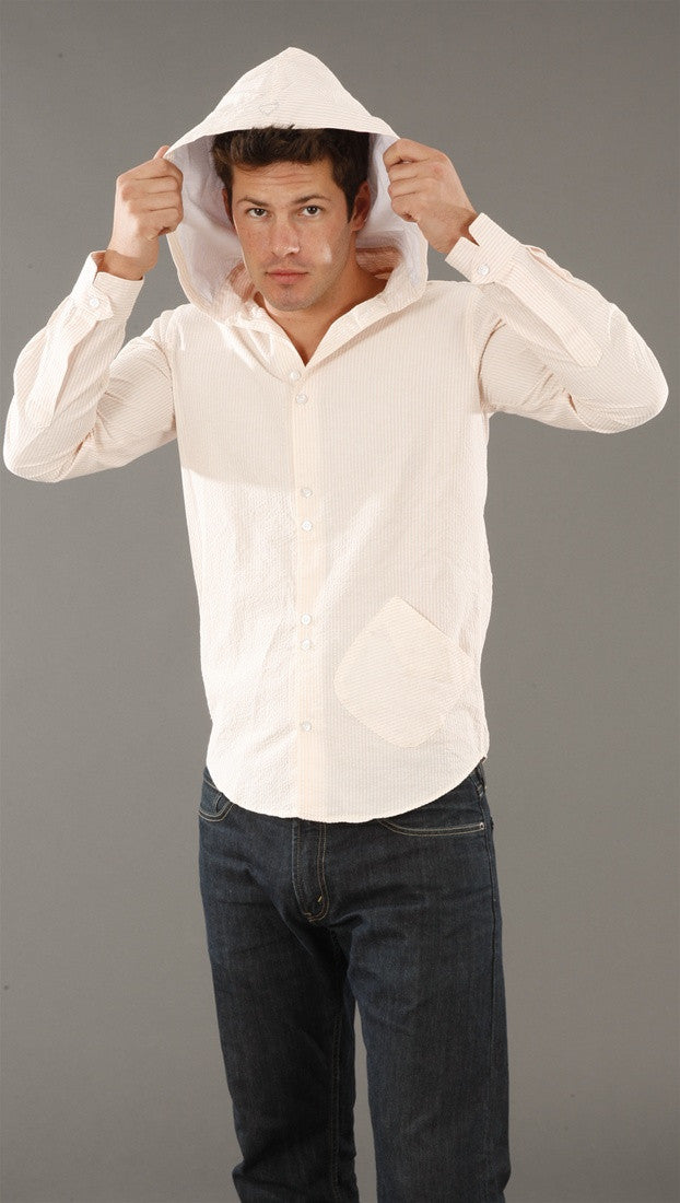 Arbitrage Button Down Hoodie In Peach