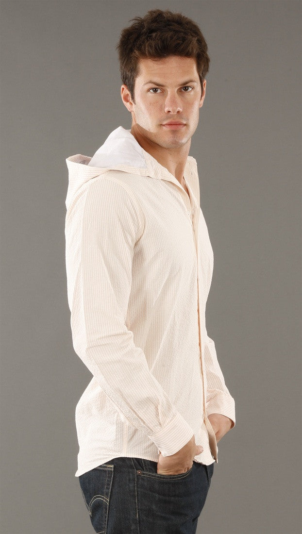 Arbitrage Button Down Hoodie In Peach
