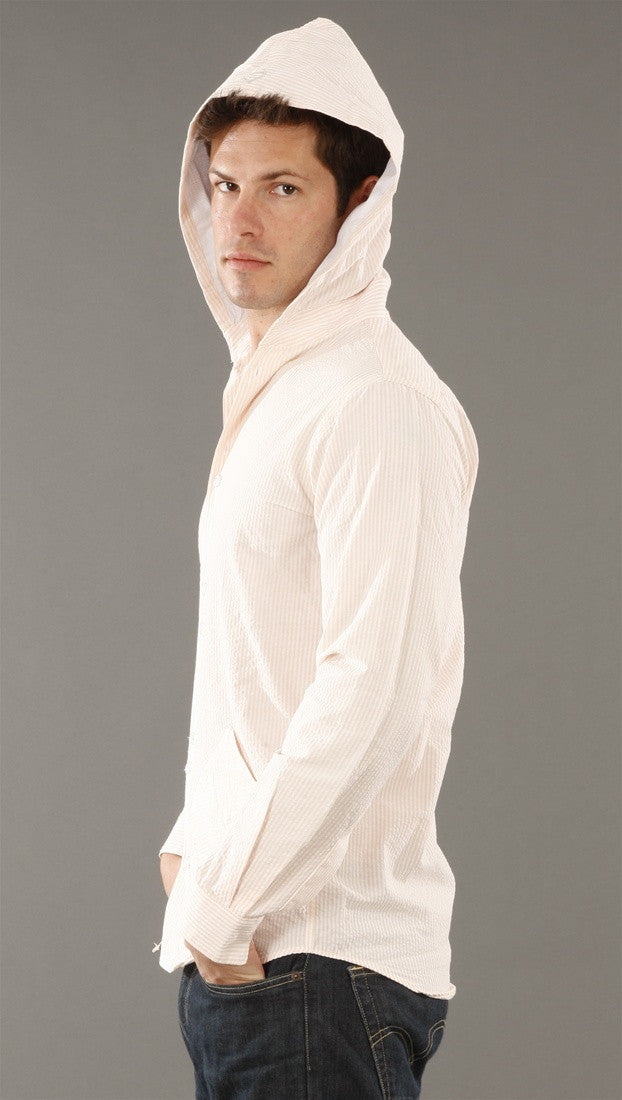 Arbitrage Button Down Hoodie In Peach