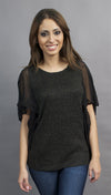 Aryn K. Sheer Flutter Sleeve Tunic with Ribbed Fabric in Black