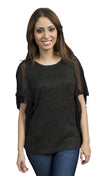 Aryn K. Sheer Black Flutter Sleeve Tunic with Ribbed Fabric