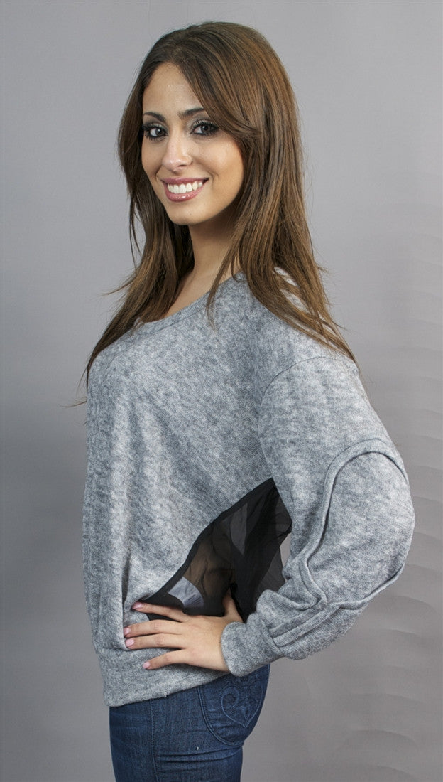 Aryn K. Sheer Back Sweater in Charcoal