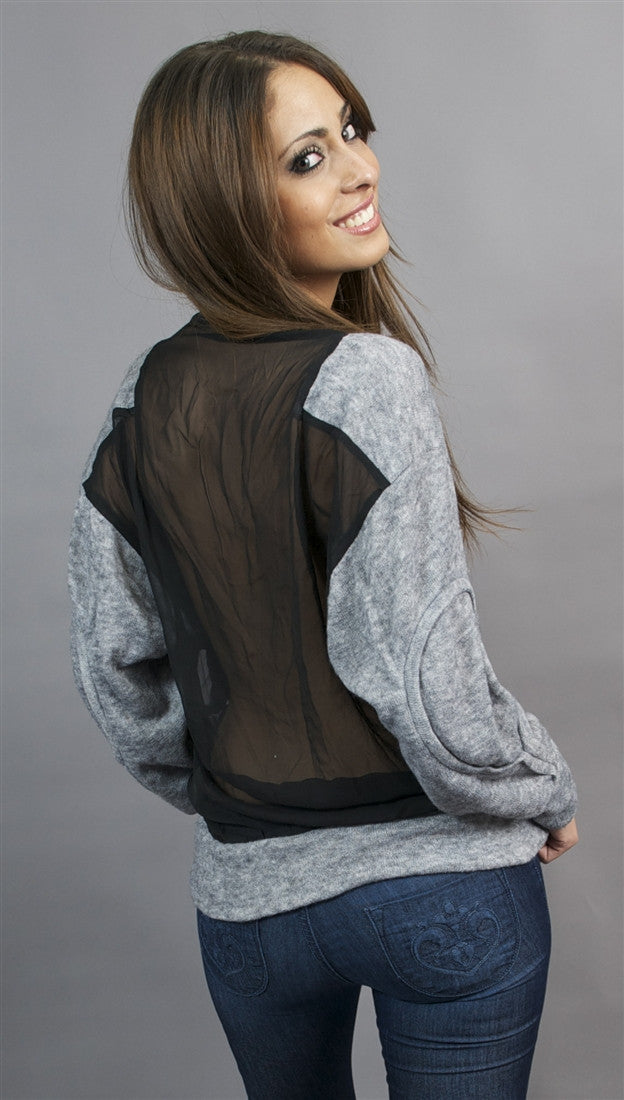 Aryn K. Sheer Back Sweater in Charcoal