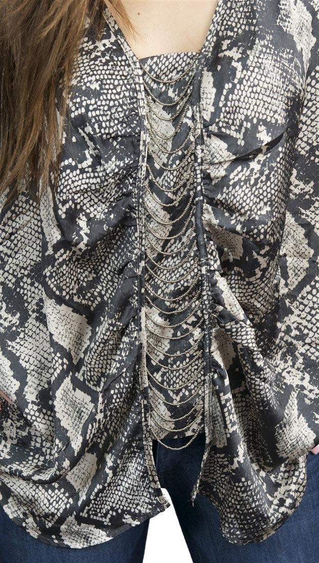 Aryn K Beaded Python Skin Print Blouse in Taupe Black 