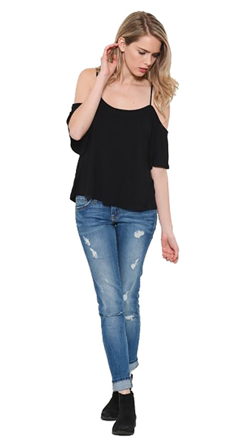 My Favorite Cold Shoulder Top Black by Heart & Hips l Shopaa