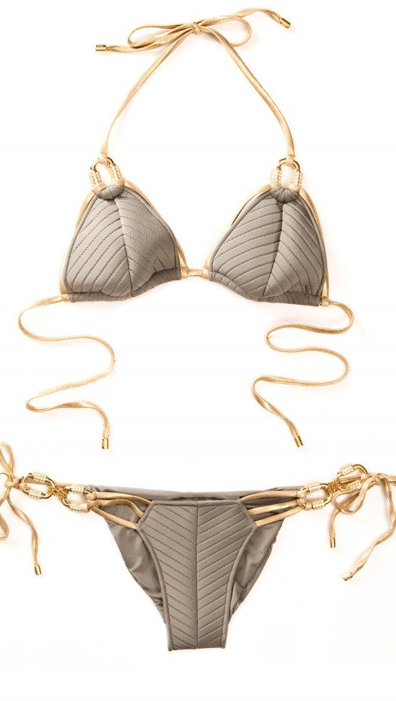 Beach Bunny Swimwear Hotline Bling Bikini Set Army Green Gold Detail Rhinestone