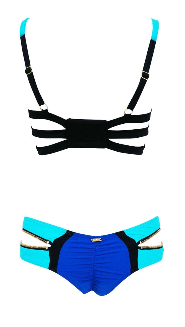 Beach Bunny Swimwear Endless Summer Color Block Push Up Bikini Set in Blue Aqua